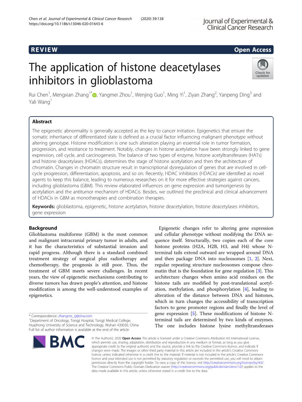 The Application of Histone Deacetylases Inhibitors In