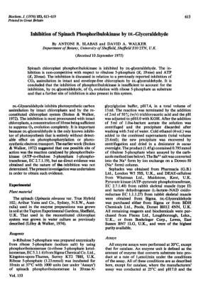 Inhibition of Spinach Phosphoribulokinase by DL-Glyceraldehyde by ANTONI R