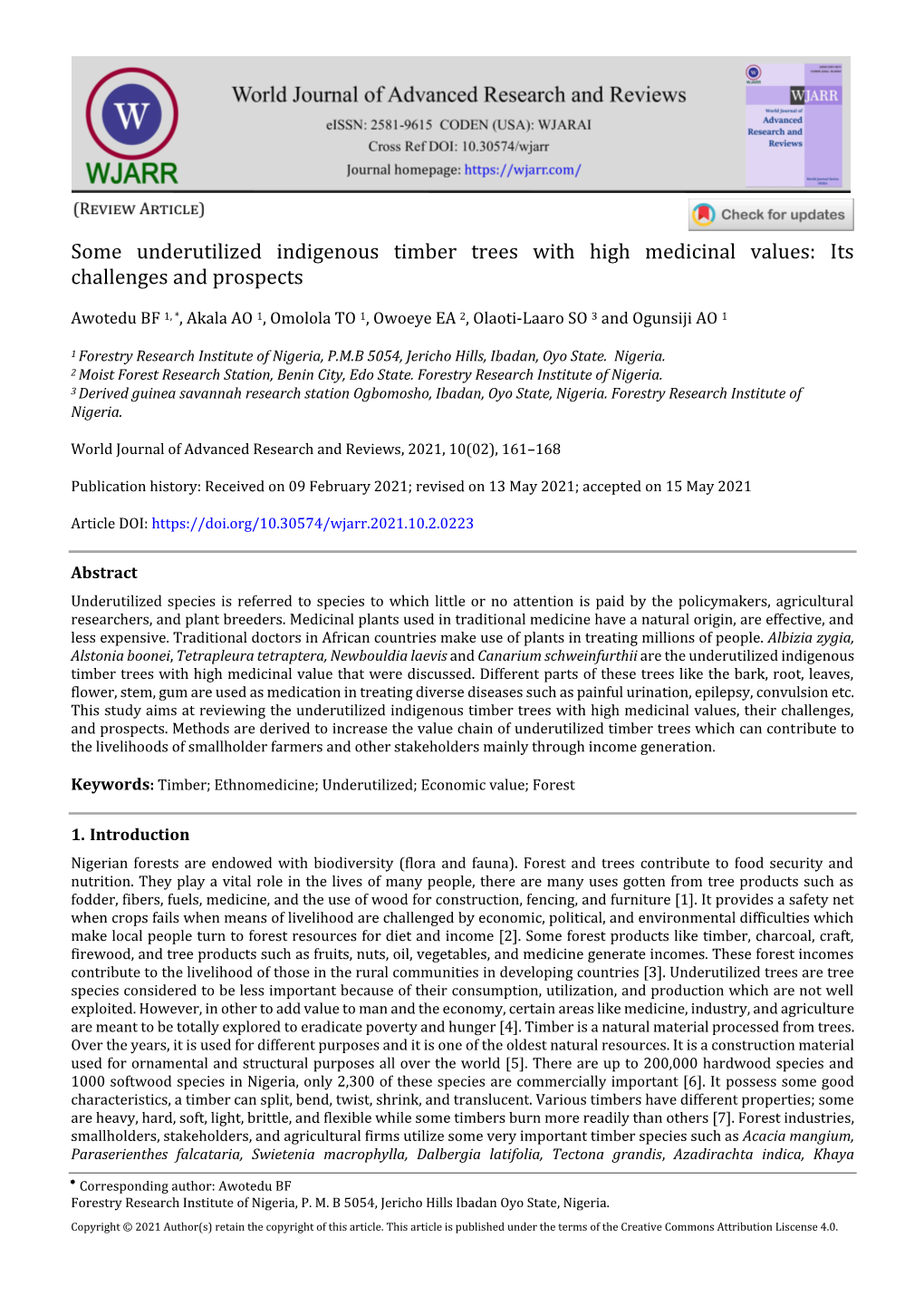 Some Underutilized Indigenous Timber Trees with High Medicinal Values: Its Challenges and Prospects