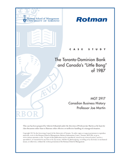 The Toronto-Dominion Bank and Canada's “Little Bang” of 1987