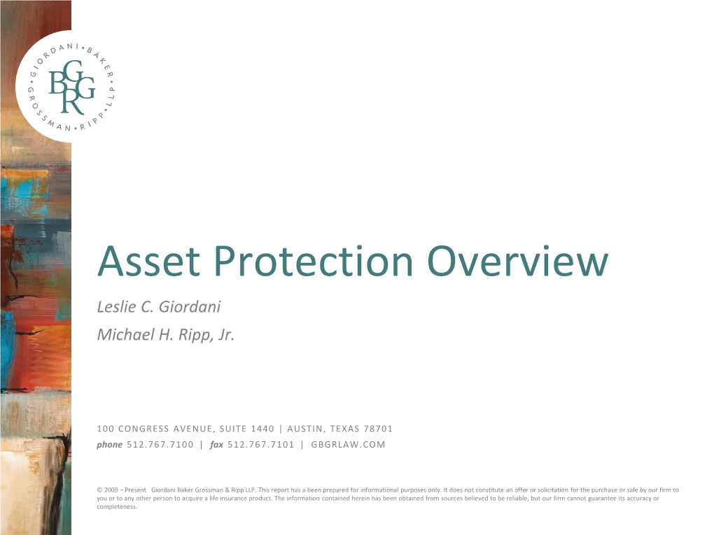 Asset Protection Overview Leslie C