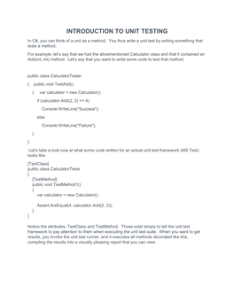 Introduction to Unit Testing