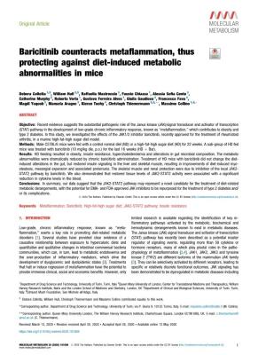 Baricitinib Counteracts Metaflammation, Thus Protecting Against Diet-Induced Metabolic Abnormalities in Mice