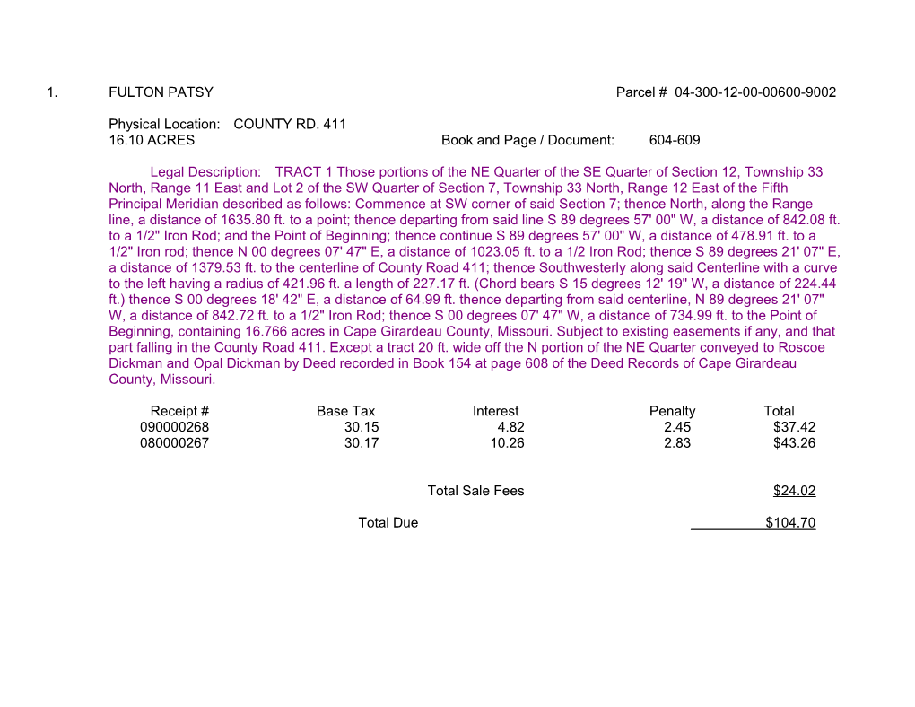 1. FULTON PATSY Parcel # 04-300-12-00-00600-9002