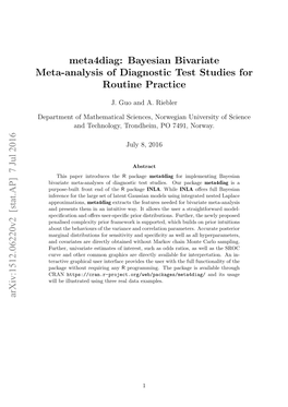 Meta4diag: Bayesian Bivariate Meta-Analysis of Diagnostic Test Studies for Routine Practice