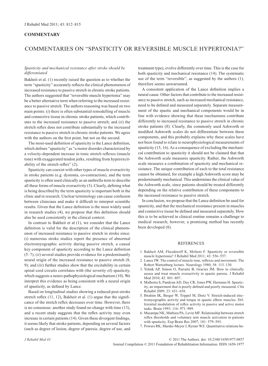 Spasticity Or Reversible Muscle Hypertonia?”