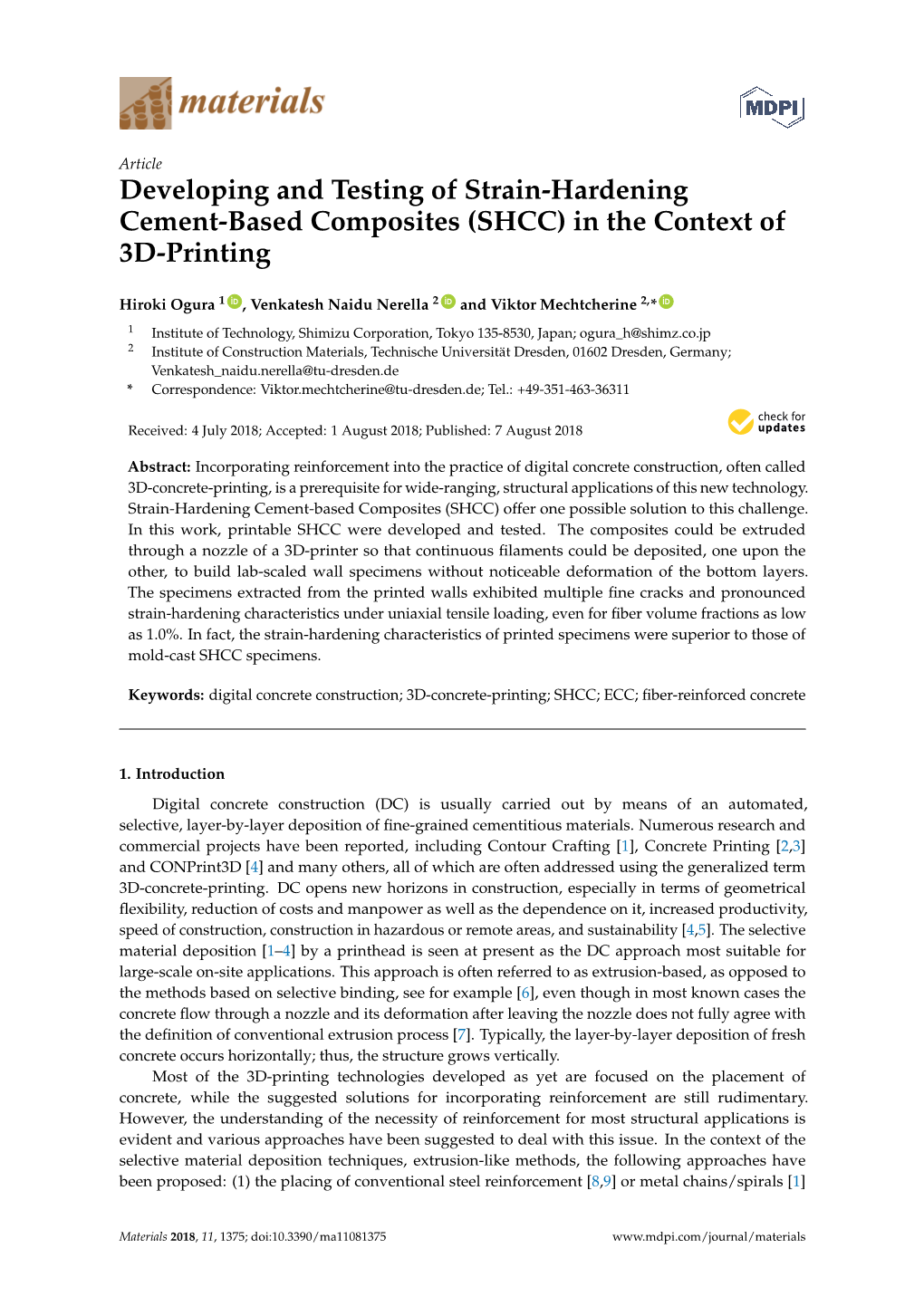 Developing and Testing of Strain-Hardening Cement-Based Composites (SHCC) in the Context of 3D-Printing
