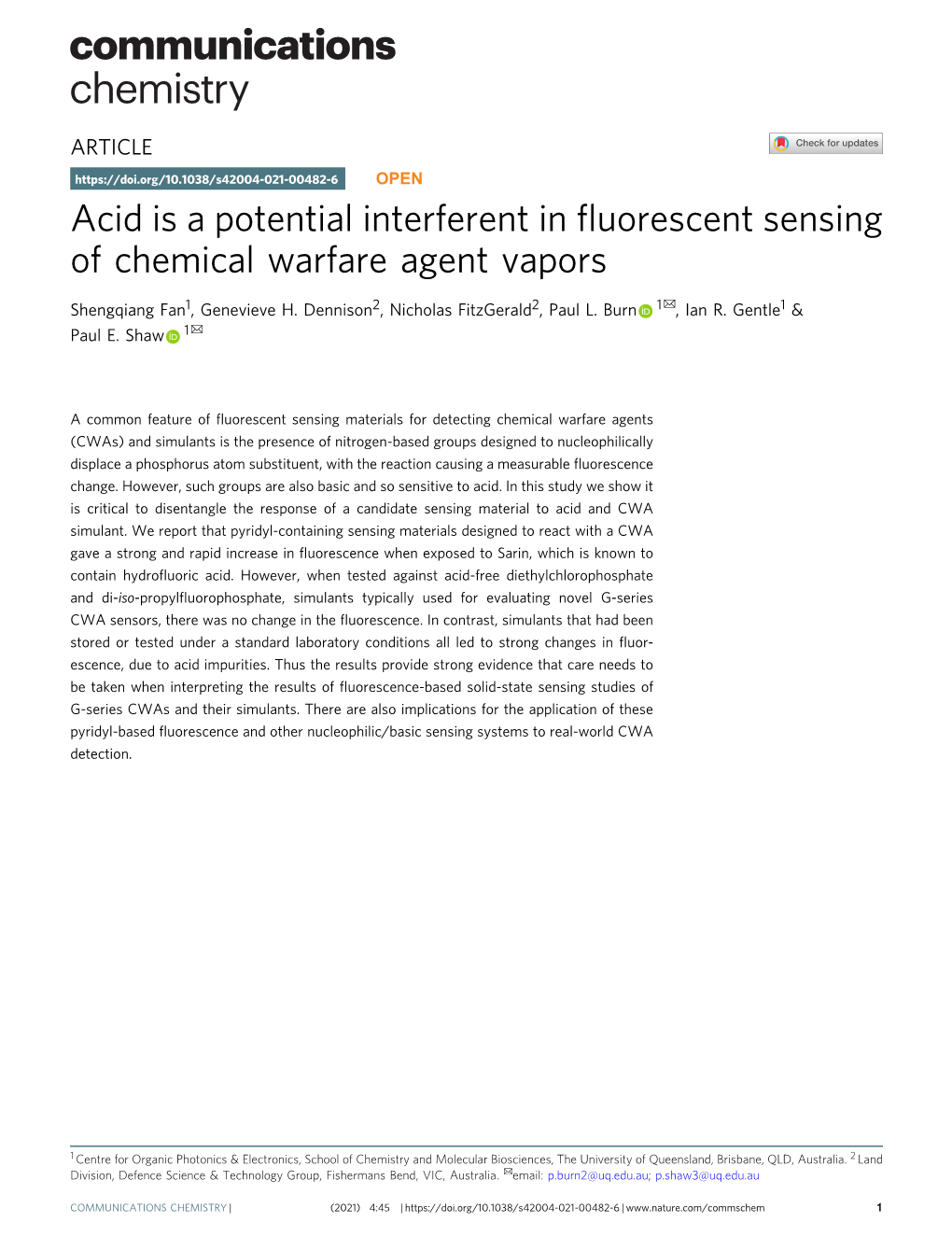 Acid Is a Potential Interferent in Fluorescent Sensing of Chemical
