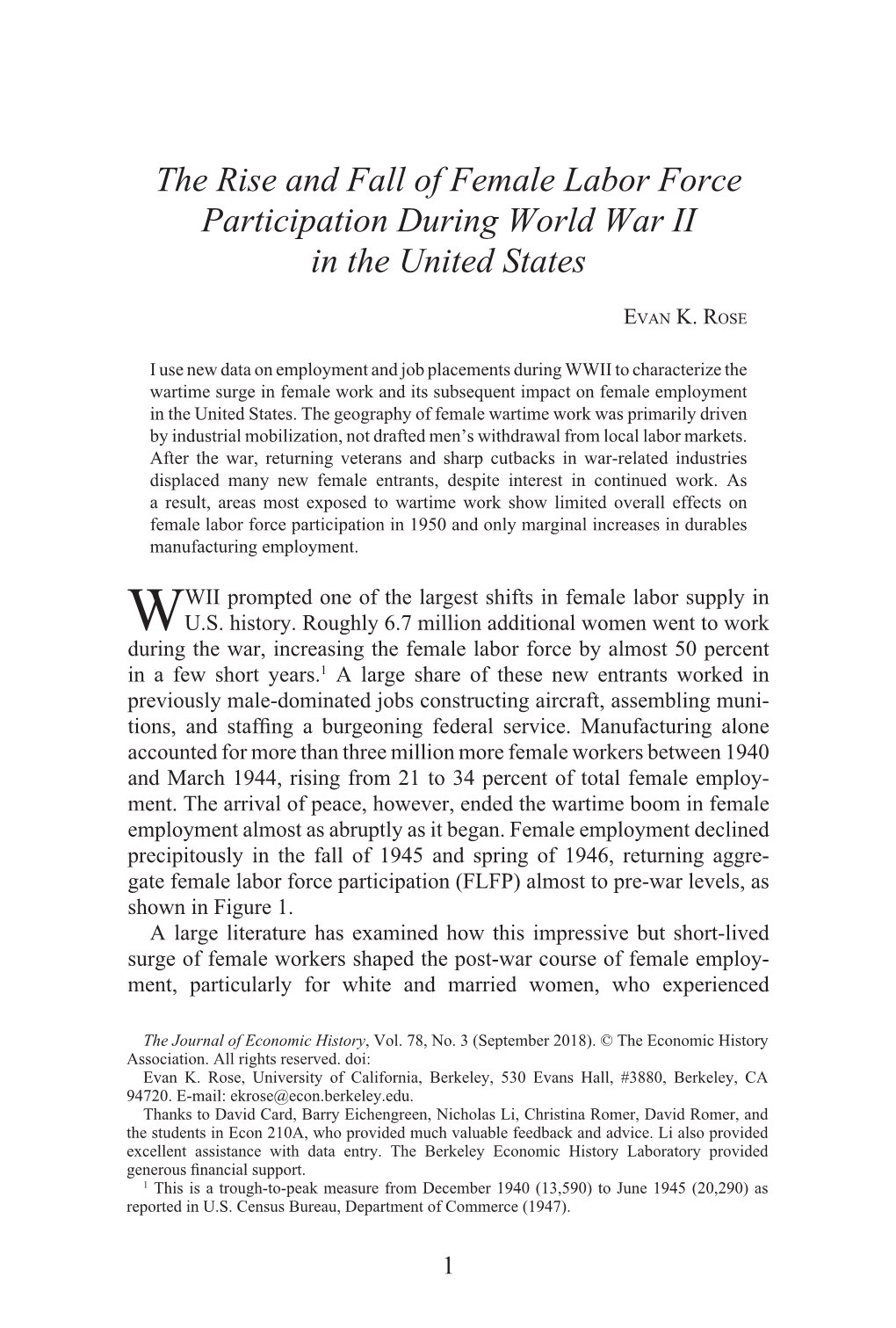 The Rise and Fall of Female Labor Force Participation During World War II in the United States