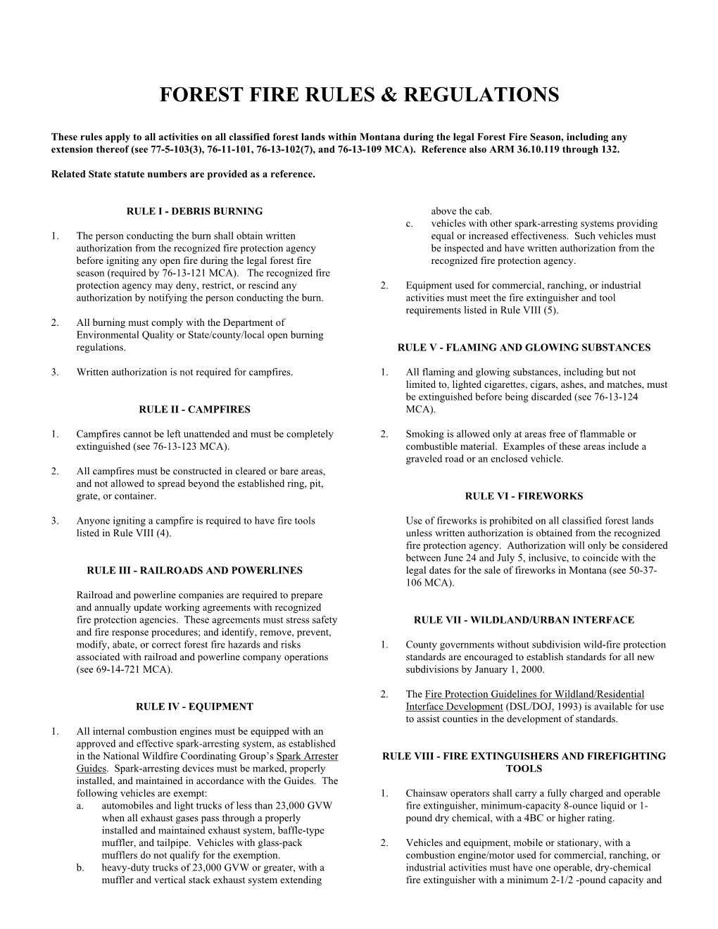 Forest Fire Rules & Regulations