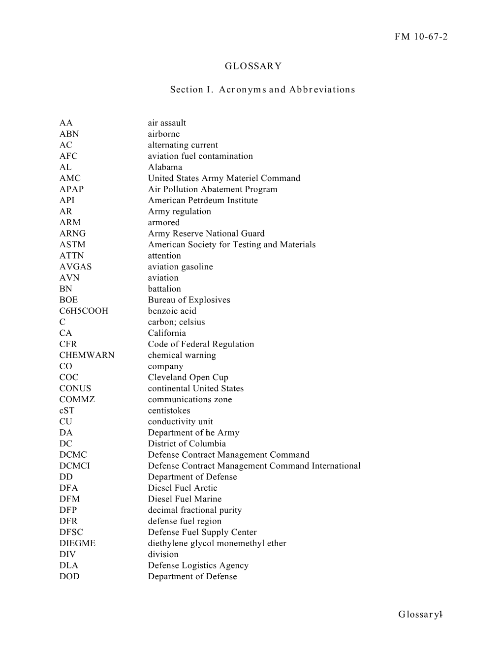 FM 10-67-2 Glossary