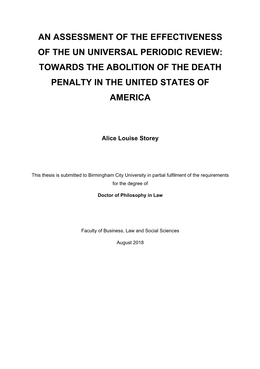 Towards the Abolition of the Death Penalty in the United States of America