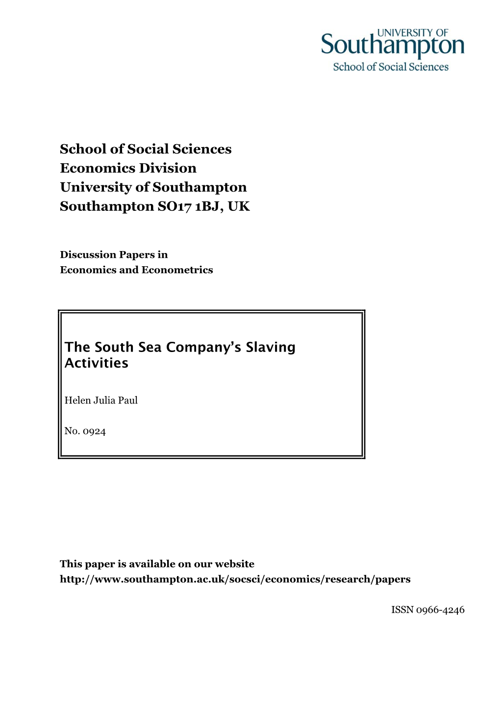 The South Sea Company's Slaving Activities