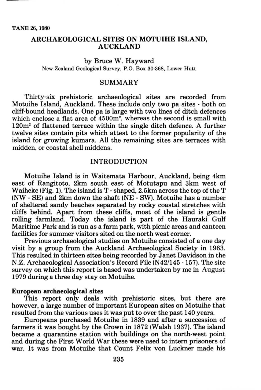 27 Archaeological Sites on Motuihe Island.Pdf