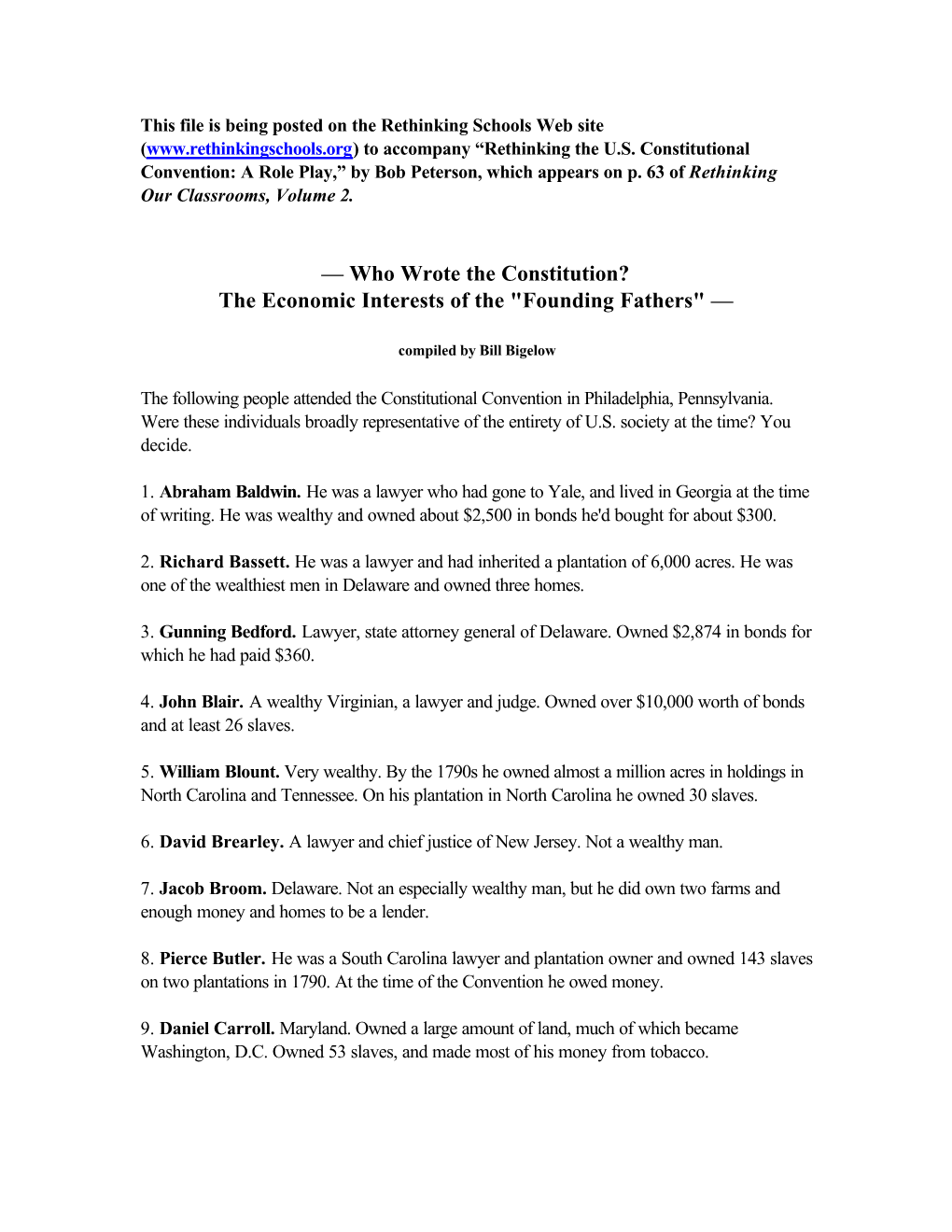 The Economic Interests of the "Founding Fathers" —