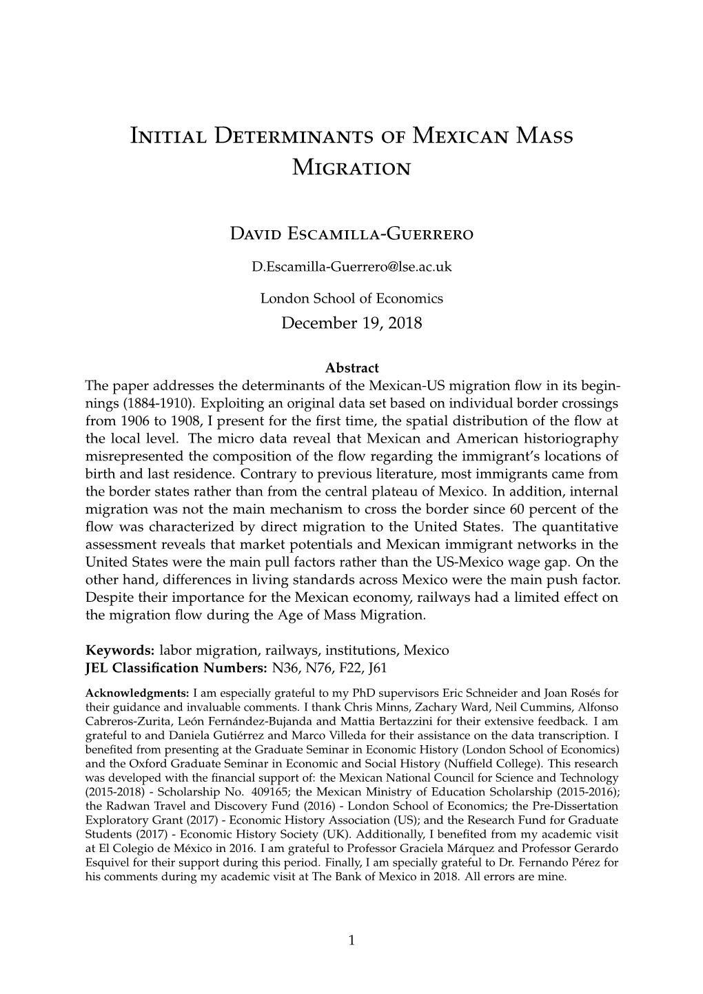 Initial Determinants of Mexican Mass Migration