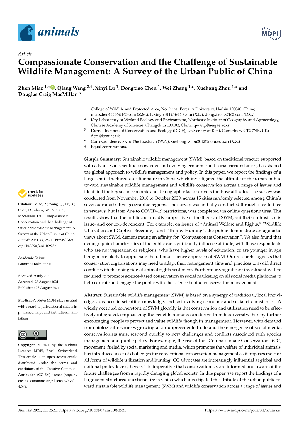 Compassionate Conservation and the Challenge of Sustainable Wildlife Management: a Survey of the Urban Public of China
