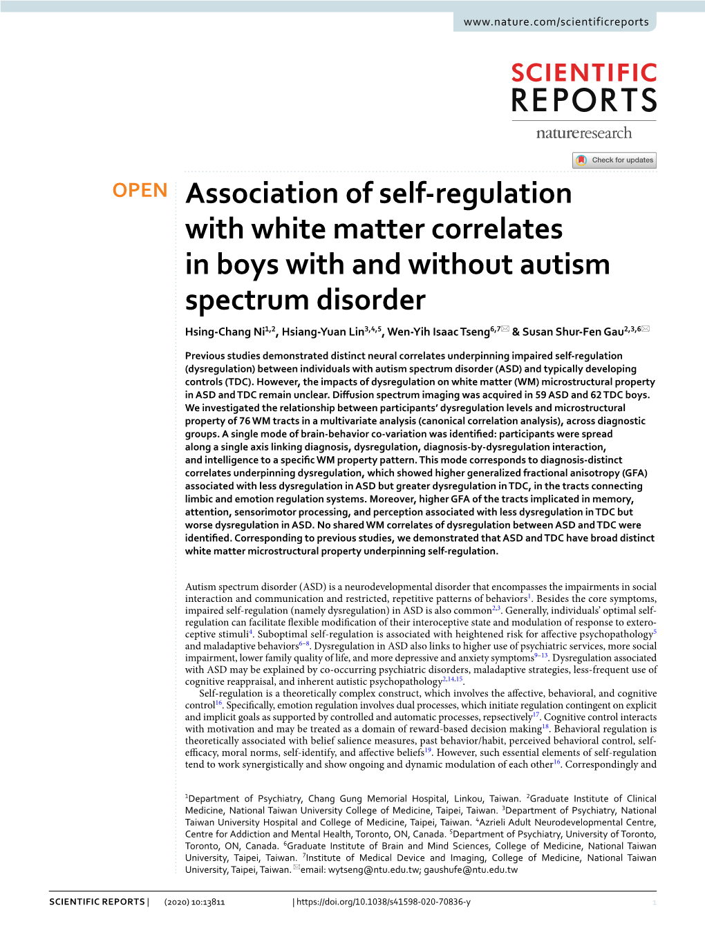 Association of Self-Regulation with White Matter Correlates in Boys With