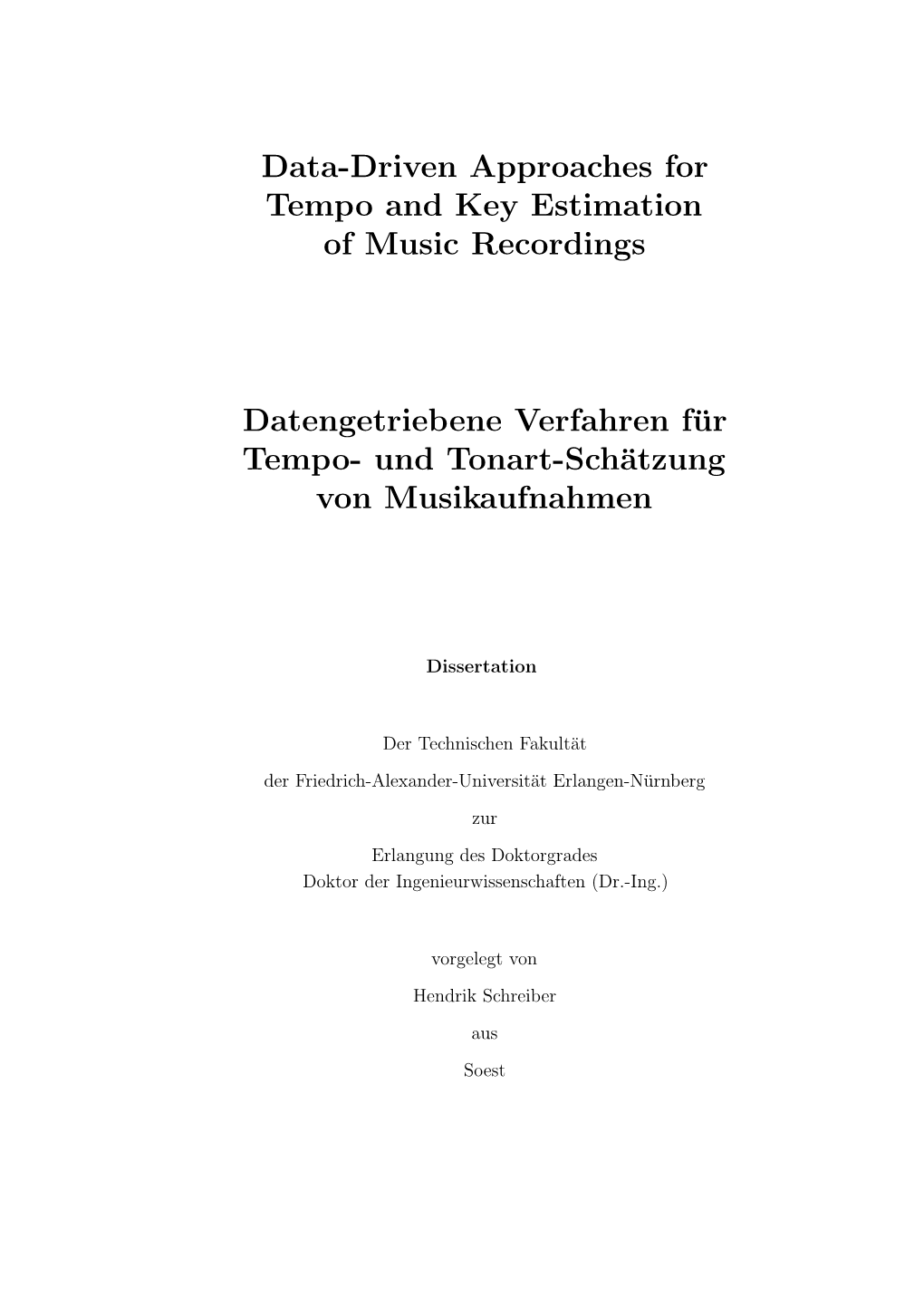 Data-Driven Approaches for Tempo and Key Estimation of Music Recordings