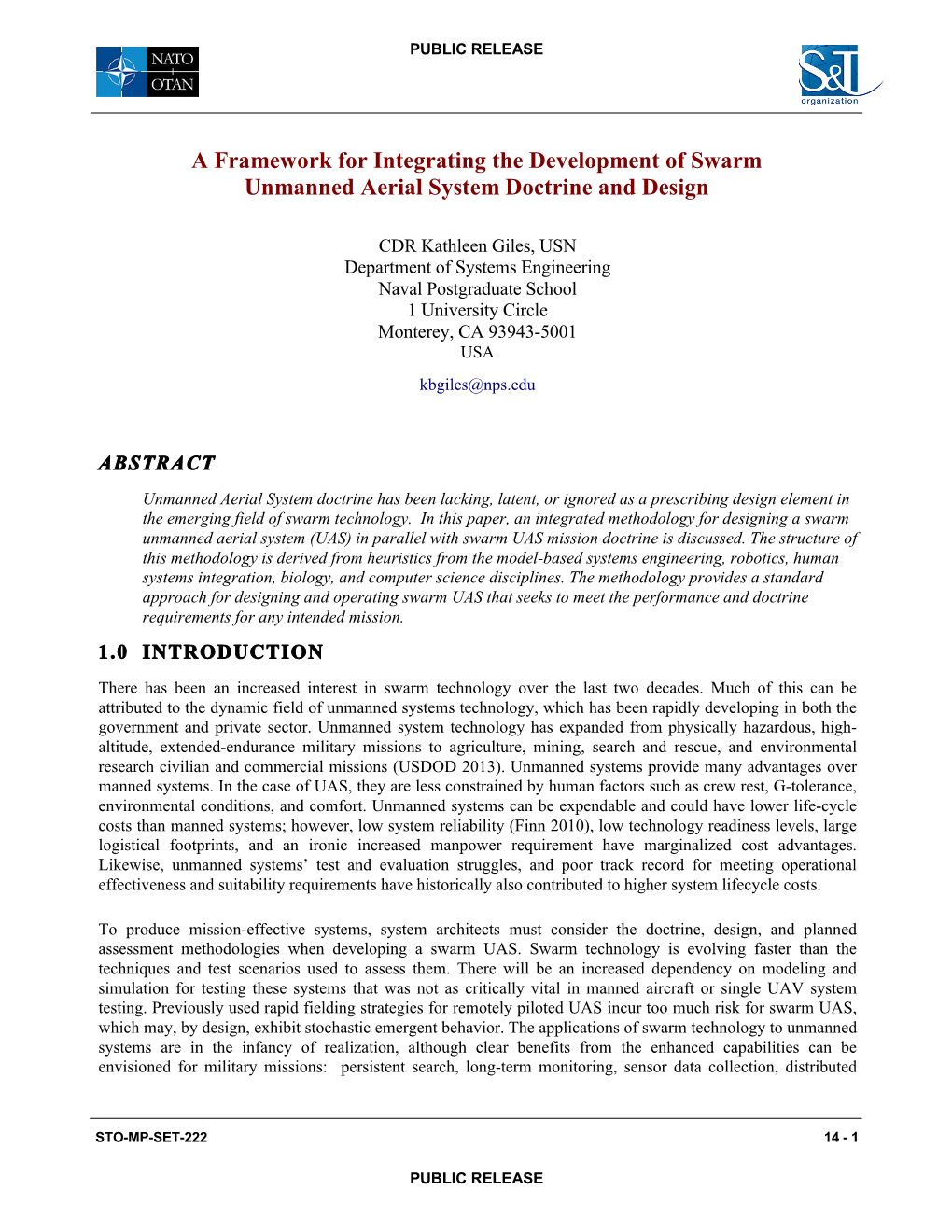 A Framework for Integrating the Development of Swarm Unmanned Aerial System Doctrine and Design