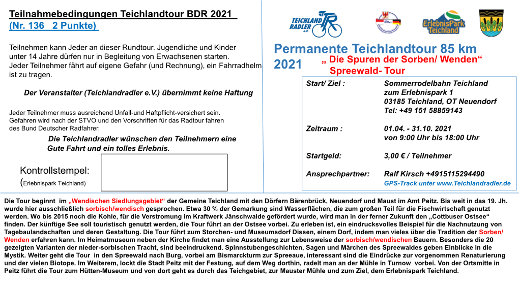 Permanente Teichlandtour 85 Km 2021