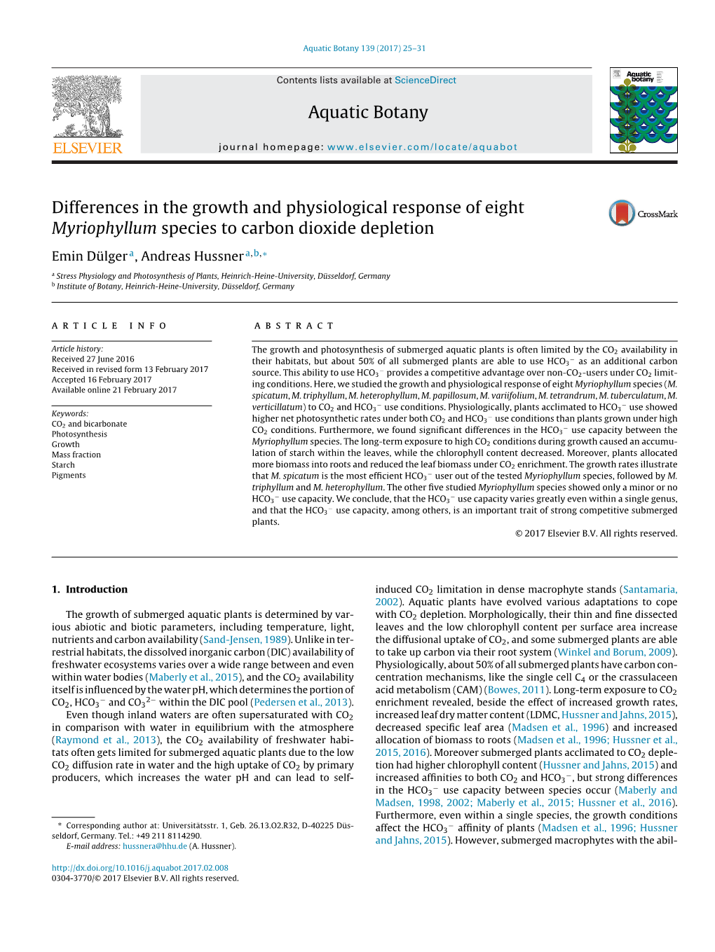 Differences in the Growth and Physiological Response of Eight