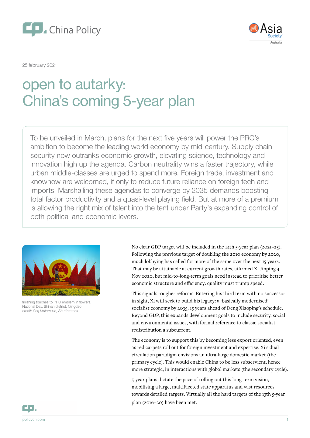 Open to Autarky: China's Coming 5-Year Plan