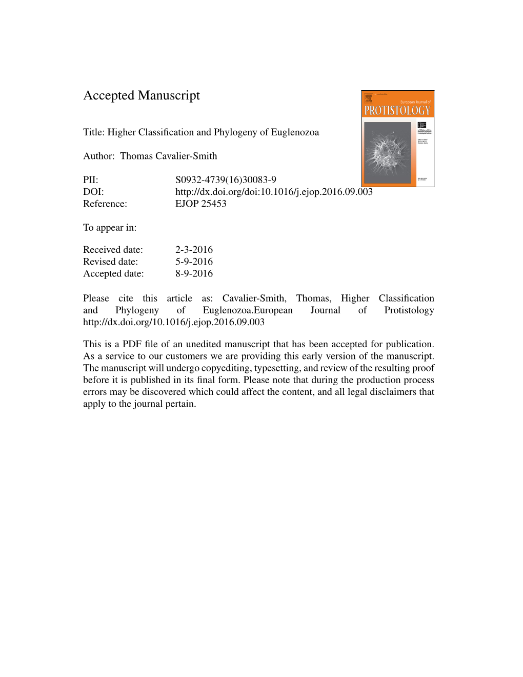 Higher Classification and Phylogeny of Euglenozoa