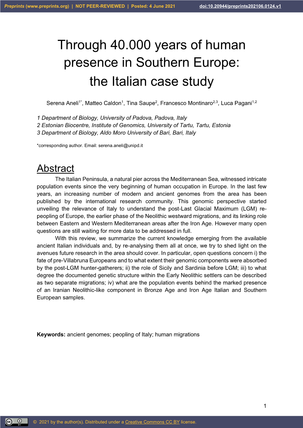 Through 40.000 Years of Human Presence in Southern Europe: the Italian Case Study