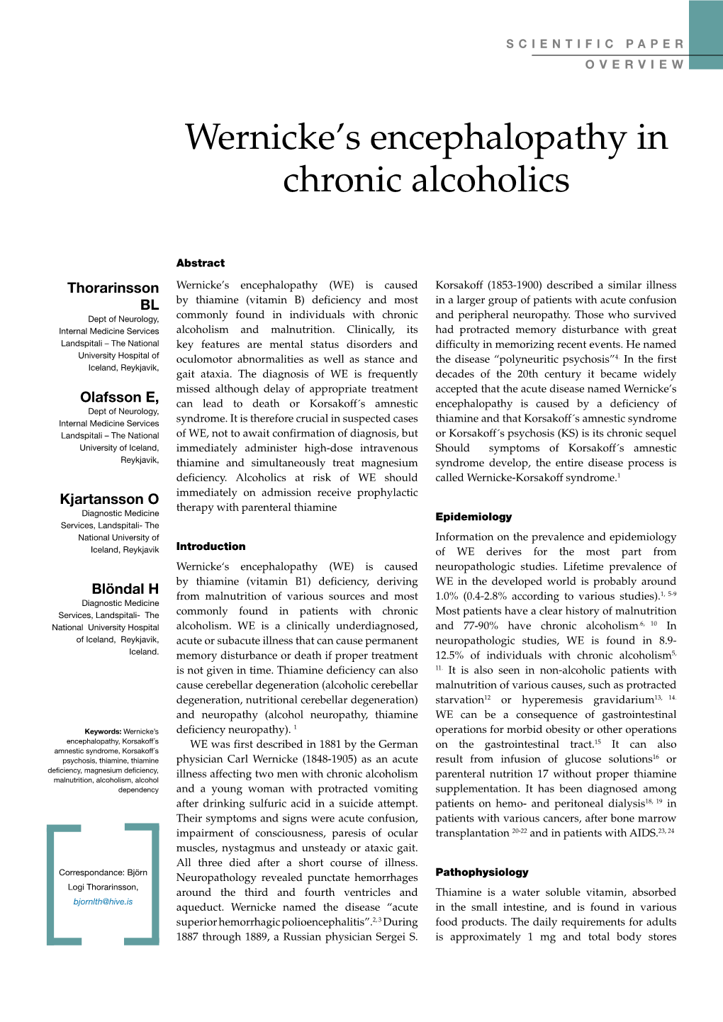 Wernicke's Encephalopathy in Chronic Alcoholics