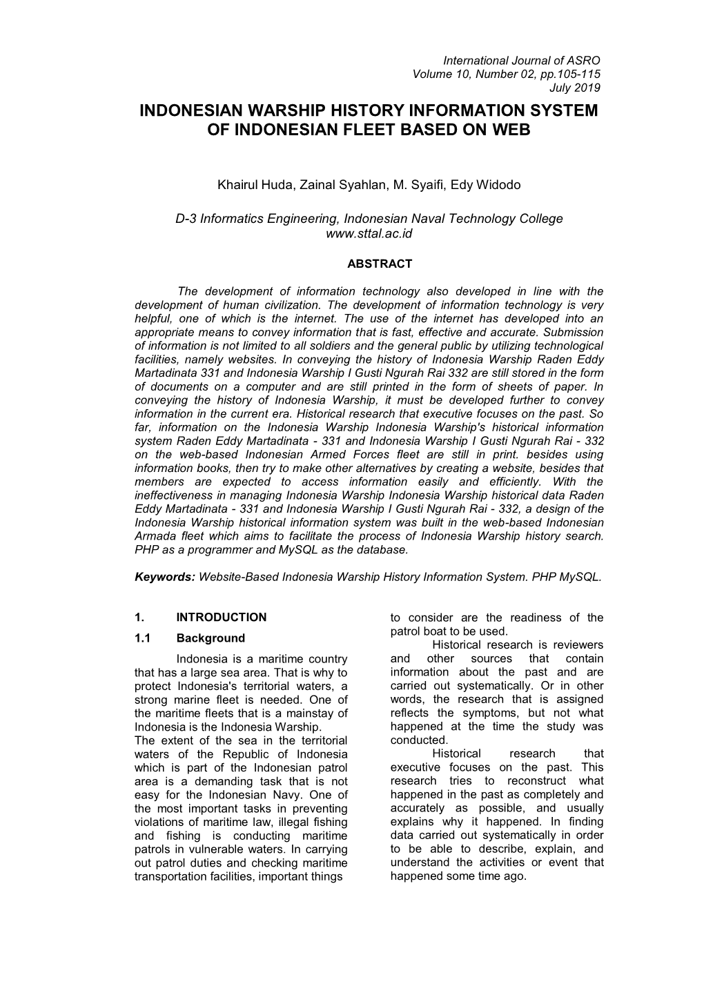 Indonesian Warship History Information System of Indonesian Fleet Based on Web