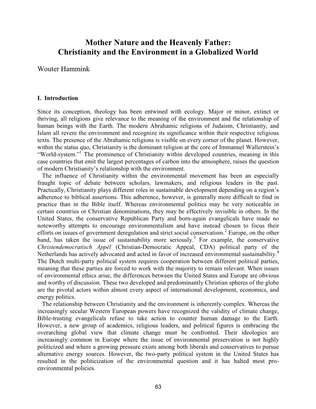 Christianity and the Environment in a Globalized World
