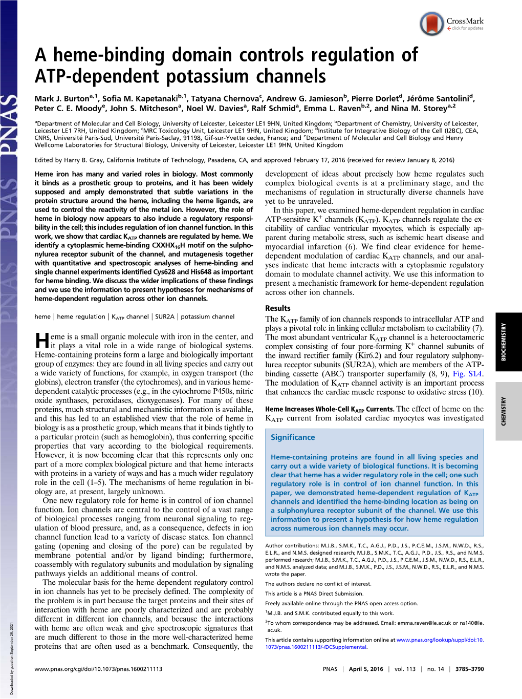 A Heme-Binding Domain Controls Regulation of ATP-Dependent Potassium Channels