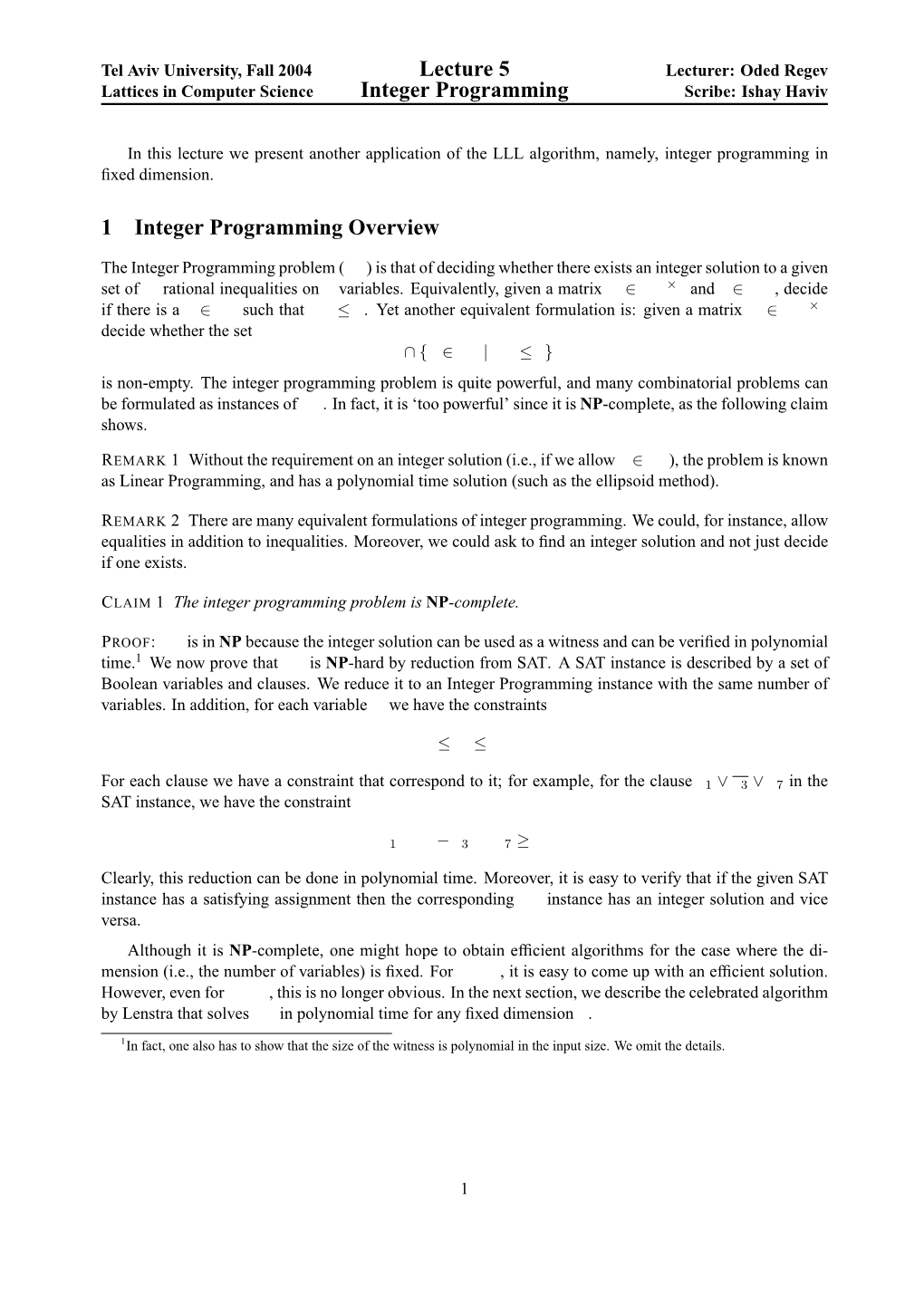 Lecture 5 Integer Programming