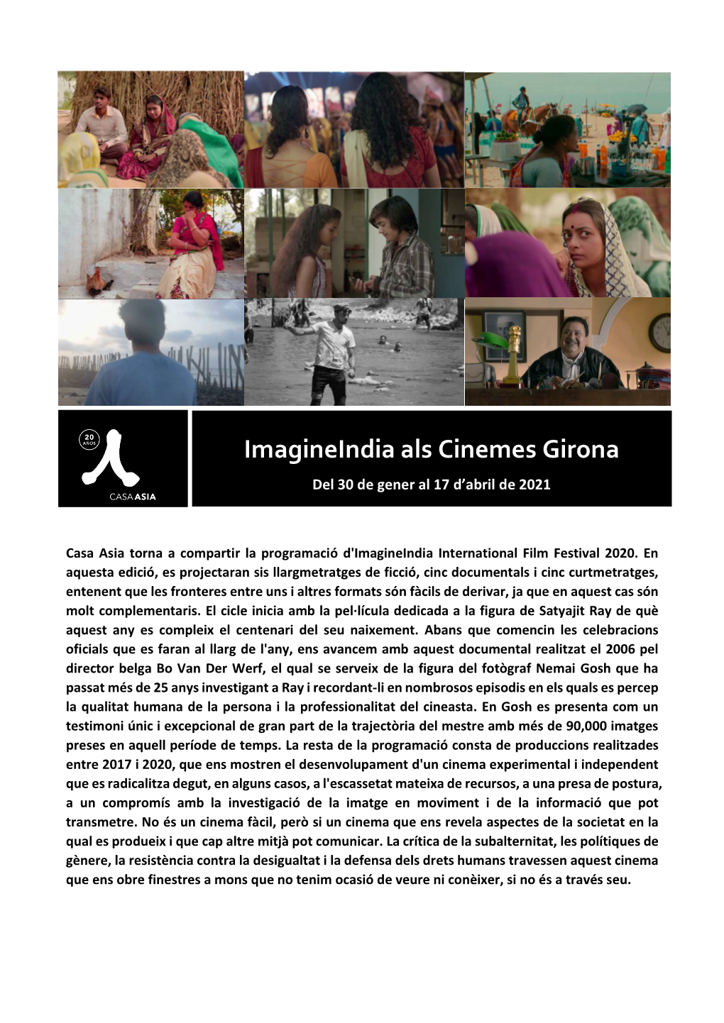 Imagineindia Als Cinemes Girona Del 30 De Gener Al 17 D’Abril De 2021