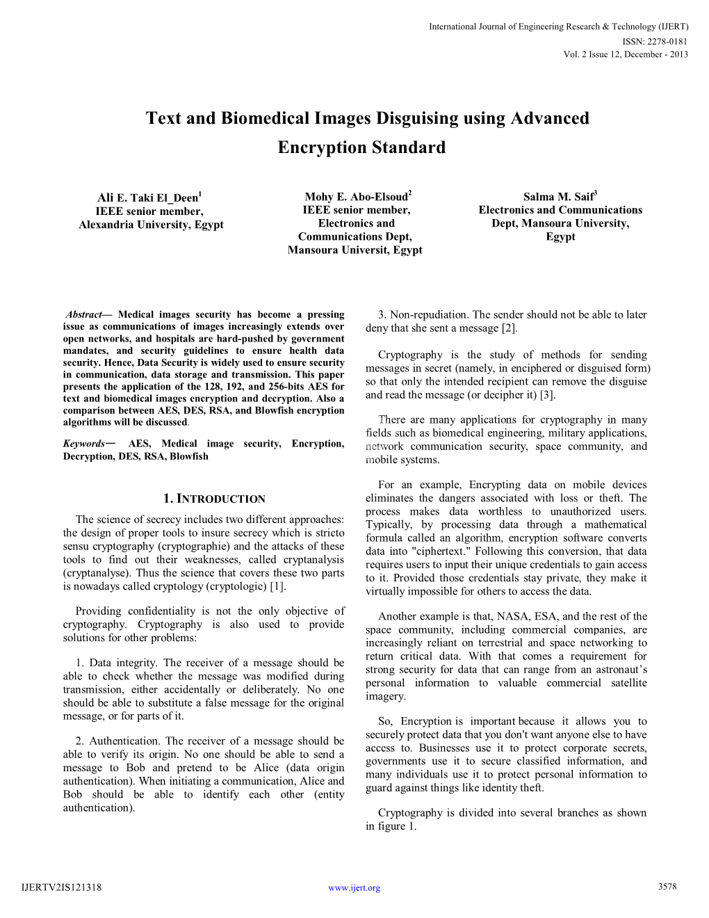 Text and Biomedical Images Disguising Using Advanced Encryption Standard