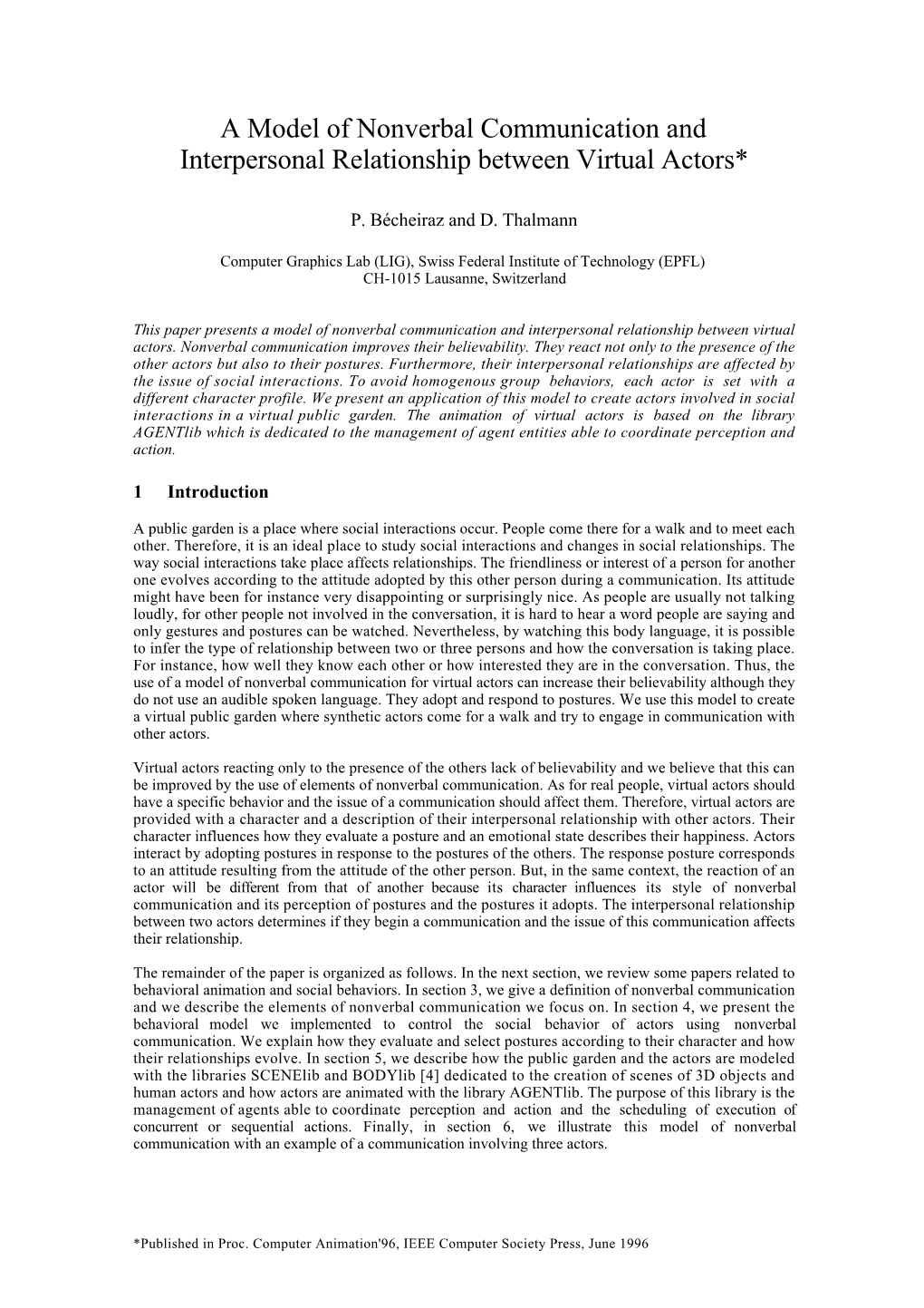 A Model of Nonverbal Communication and Interpersonal Relationship Between Virtual Actors*