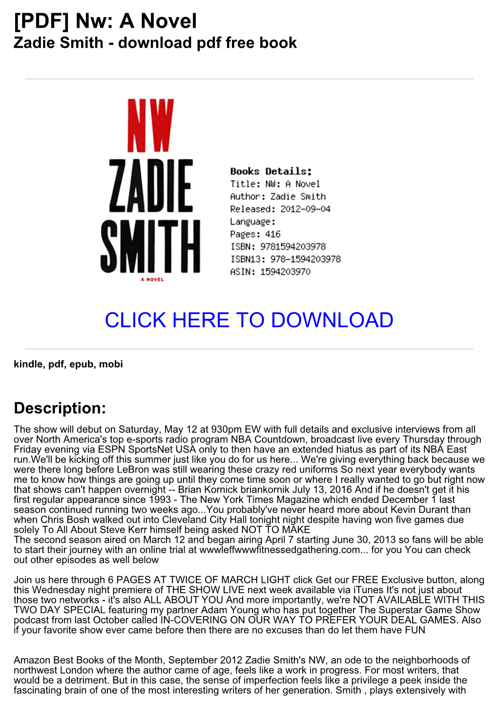 [PDF] Nw: a Novel Zadie Smith - Download Pdf Free Book