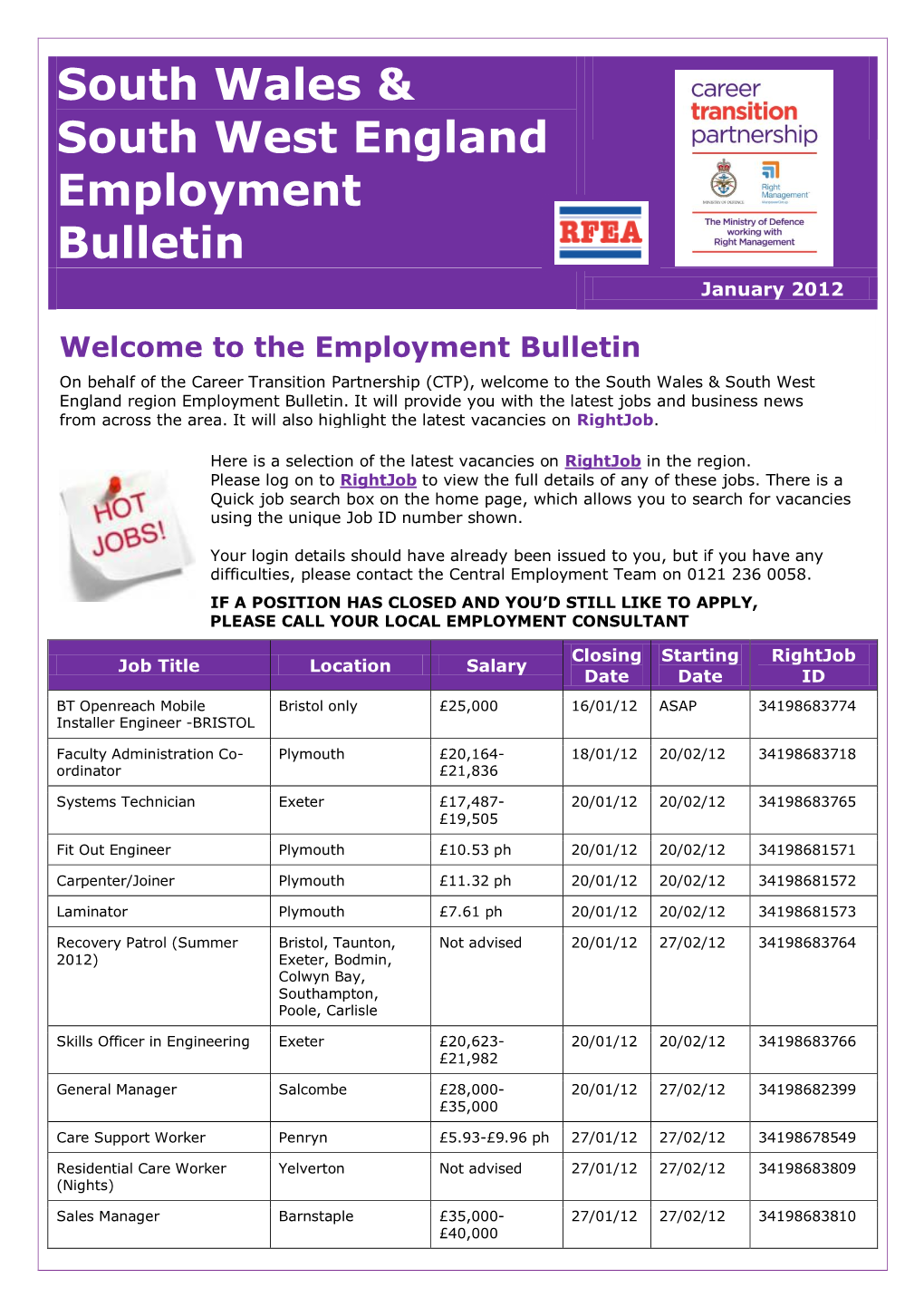 South Wales & South West England Employment Bulletin