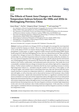 The Effects of Forest Area Changes on Extreme Temperature Indexes Between the 1900S and 2010S in Heilongjiang Province, China