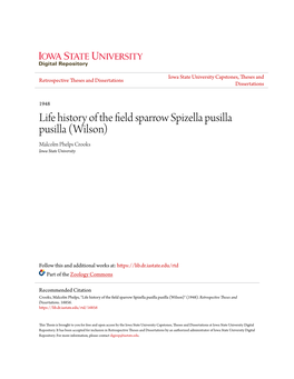 Life History of the Field Sparrow Spizella Pusilla Pusilla (Wilson)" (1948)