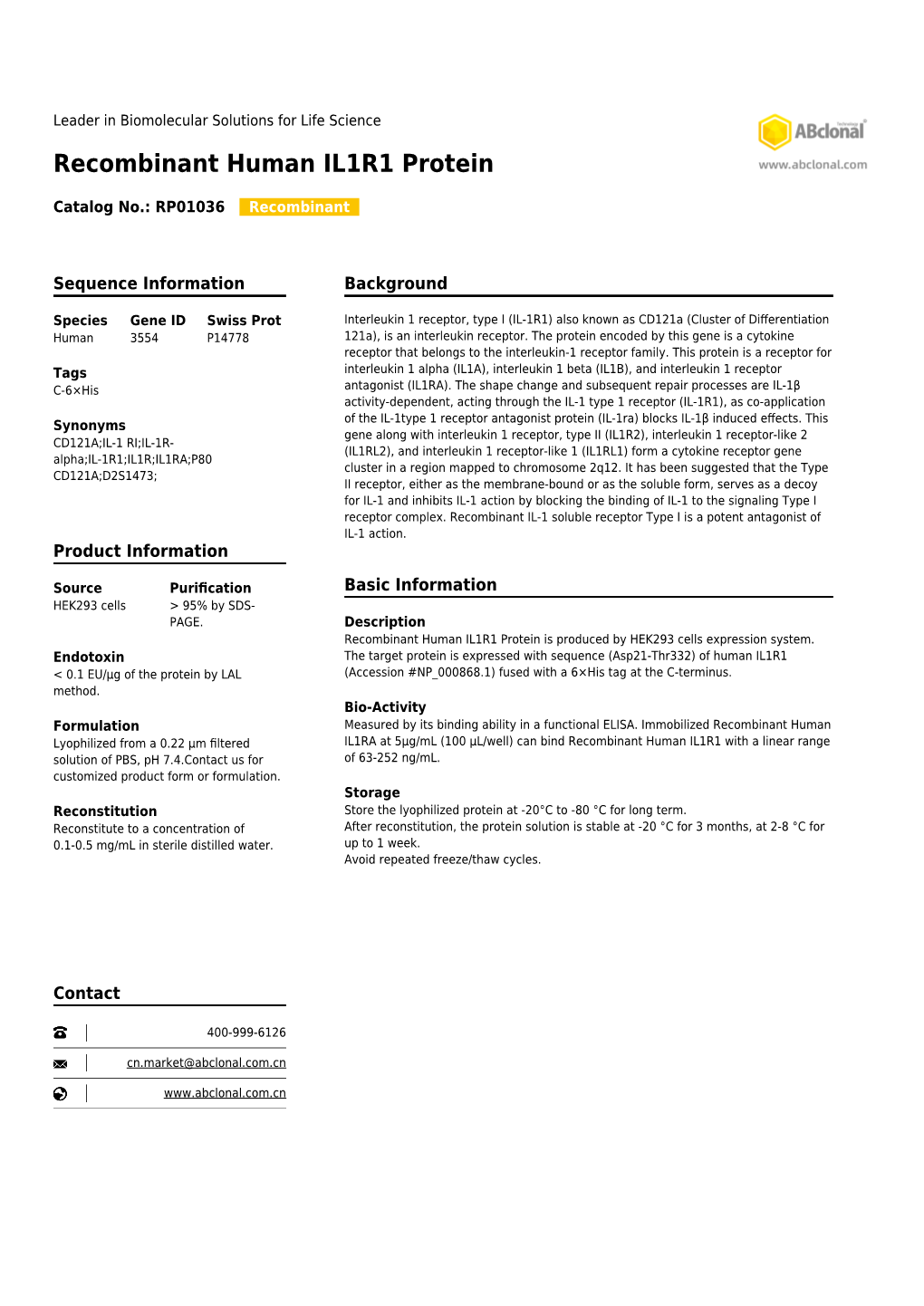 Recombinant Human IL1R1 Protein