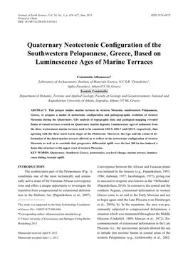 Quaternary Neotectonic Configuration of the Southwestern Peloponnese, Greece, Based on Luminescence Ages of Marine Terraces