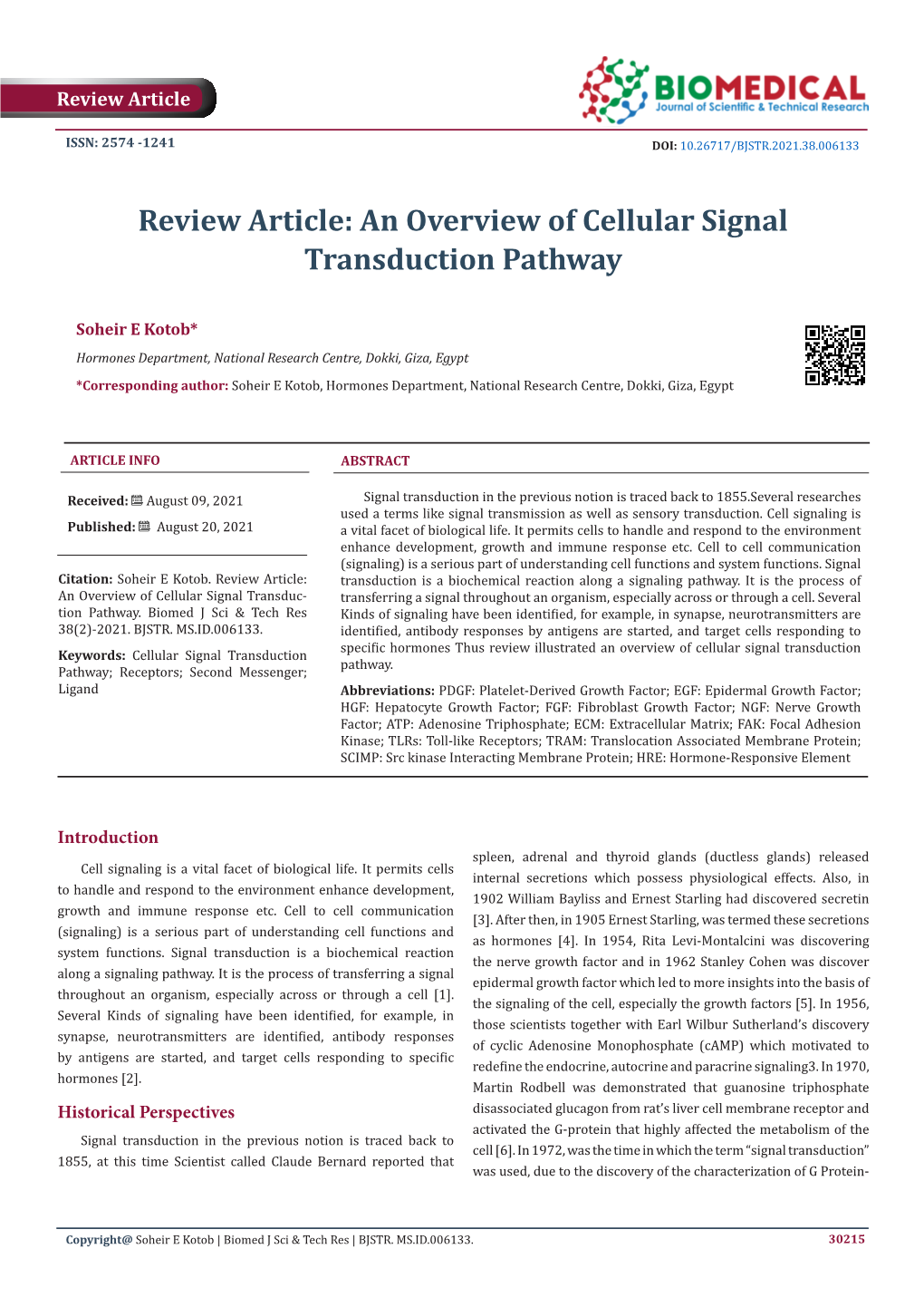 Review Article: an Overview of Cellular Signal Transduction Pathway