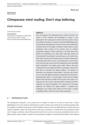 Chimpanzee Mind Reading: Don't Stop Believing