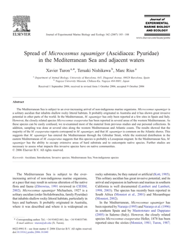 Spread of Microcosmus Squamiger (Ascidiacea: Pyuridae) in the Mediterranean Sea and Adjacent Waters ⁎ Xavier Turon A, , Teruaki Nishikawa B, Marc Rius A
