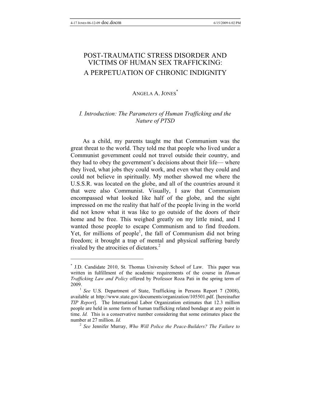 Post-Traumatic Stress Disorder and Victims of Human Sex Trafficking: a Perpetuation of Chronic Indignity