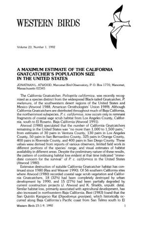 A Maximum Estimate of the California Gnatcatcher's Population Size in the United States