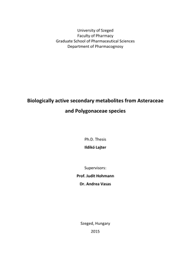 Biologically Active Secondary Metabolites from Asteraceae and Polygonaceae Species
