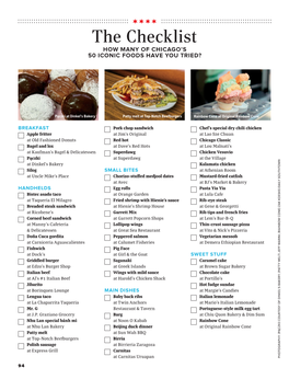 The Checklist HOW MANY of CHICAGO’S 50 ICONIC FOODS HAVE YOU TRIED?